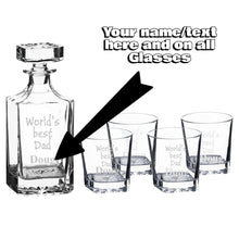 Load image into Gallery viewer, 750ml Decanter Set - PERSONALIZED - Worlds Best Dad - with four 11oz glasses