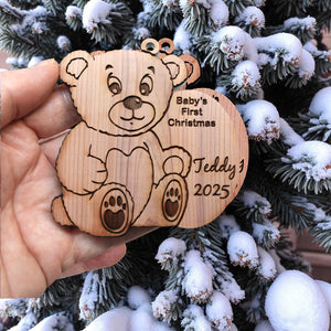 PERSONALIZED Babies First Christmas Teddy Bear - Cedar Ornament