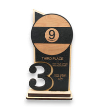 Load image into Gallery viewer, Trophy Award - PERSONALIZED - 9 Ball - 1st 2nd 3rd Place - 9x5 Inches