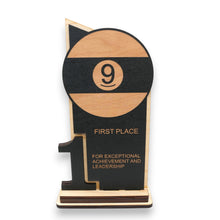 Load image into Gallery viewer, Trophy Award - CUSTOM - 9 Ball - 1st 2nd 3rd Place - 9x5 Inches