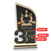 Load image into Gallery viewer, Trophy Award - PERSONALIZED - Bowling - 1st 2nd 3rd Place - 9x5 Inches