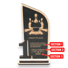 Load image into Gallery viewer, Trophy Award - PERSONALIZED - Bowling - 1st 2nd 3rd Place - 9x5 Inches