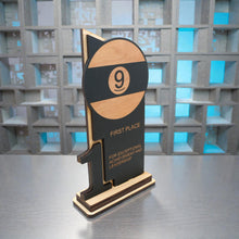 Load image into Gallery viewer, Trophy Award - CUSTOM - 9 Ball - 1st 2nd 3rd Place - 9x5 Inches
