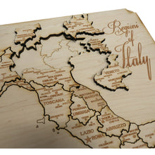 Load image into Gallery viewer, Italy Map - Puzzle Map - Art Kit - Raw Wood 18x12 Inches - 21 pieces - With Stand