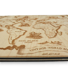 Load image into Gallery viewer, Vintage World Map - Art - Raw Wood 18x12 Inches - With Stand
