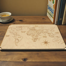 Load image into Gallery viewer, World Map - Art - Raw Wood 18x12 Inches - With Stand