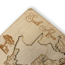 Load image into Gallery viewer, South Africa Puzzle Map - Art Kit - Raw Wood 12x18 Inches - 11 Pieces - With Stand