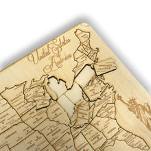 Load image into Gallery viewer, 50 State WITH CITIES American Puzzle Map Lady Liberty - Art Kit - Raw Wood 12x18 Inches - 51 Pieces - With Stand