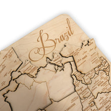 Load image into Gallery viewer, Brazil Puzzle Map - Art Kit - Raw Wood 12x18 Inches - 28 Pieces - With Stand