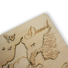 Load image into Gallery viewer, Denmark Puzzle Map - Art Kit - Raw Wood 12x18 Inches - 16 Pieces - With Stand