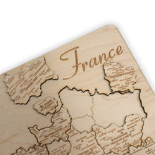 Load image into Gallery viewer, France Puzzle Map - Art Kit - Raw Wood 12x18 Inches - 14 Pieces - With Stand