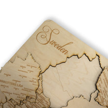 Load image into Gallery viewer, Sweden Puzzle Map - Art Kit - Raw Wood 12x18 Inches - 22 Pieces - With Stand