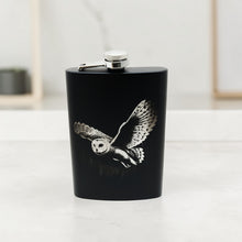 Load image into Gallery viewer, 8oz Black - Flying Barn Owl - Black Flask