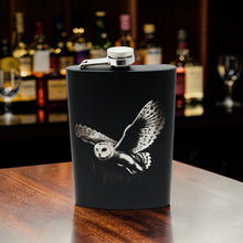 Load image into Gallery viewer, 8oz Black - Flying Barn Owl - Black Flask