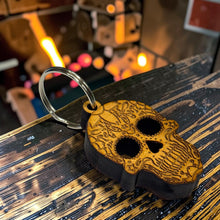 Load image into Gallery viewer, Keychain - Cedar Picket - Sugar Skull Day of the Dead - 3x2 Inches