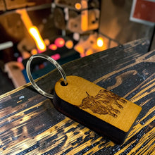 Load image into Gallery viewer, Keychain - Cedar Picket - Highland Cow - 2.75x1.2 Inches
