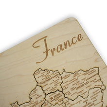 Load image into Gallery viewer, France Puzzle Map - Art Kit - Raw Wood 12x18 Inches - 14 Pieces - With Stand