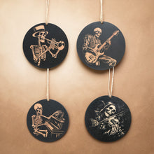 Load image into Gallery viewer, Ornament - Black - Musical Skeletons - Set of 4