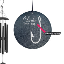 Load image into Gallery viewer, Wind Chime - Fish Hook - PERSONALIZED - Black powder coated
