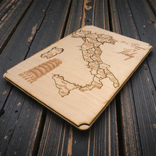 Load image into Gallery viewer, Italy Map - Puzzle Map - Art Kit - Raw Wood 18x12 Inches - 21 pieces - With Stand