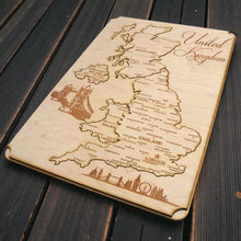Load image into Gallery viewer, United Kingdom Puzzle Map - Art Kit - Raw Wood 12x18 Inches - 12 Pieces - With Stand