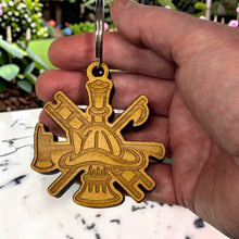 Load image into Gallery viewer, Keychain - Cedar Picket - Firefighter Emblem - 2.8x2.5 Inches