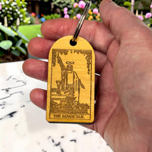 Load image into Gallery viewer, Keychain - Cedar Picket - The Magician Tarot Card - 2.8x1.5 Inches