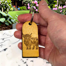 Load image into Gallery viewer, Keychain - Cedar Picket - Highland Cow - 2.75x1.2 Inches