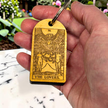 Load image into Gallery viewer, Keychain - Cedar Picket - The Lovers Tarot Card - 2.8x1.5 Inches