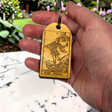 Load image into Gallery viewer, Keychain - Cedar Picket - The Fool Tarot Card - 2.8x1.5 Inches