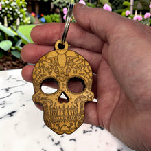 Load image into Gallery viewer, Keychain - Cedar Picket - Sugar Skull Day of the Dead - 3x2 Inches