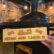 Load image into Gallery viewer, Sign - Cedar Picket - Come and Taste it BBQ - 12x4 Inches