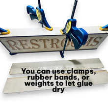 Load image into Gallery viewer, Sign - Restrooms - RAW WOOD - With Add on - Box Sign - 24x6x3 inches