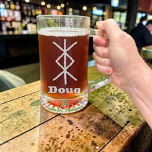 Load image into Gallery viewer, 25oz Beer mug with handle - PERSONALIZED - Viking Protection Rune