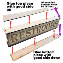 Load image into Gallery viewer, Sign - Restrooms - RAW WOOD - With Add on - Box Sign - 24x6x3 inches