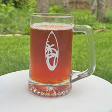 Load image into Gallery viewer, 25oz Beer mug with handle - Palm Tree Surfboard