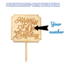 Load image into Gallery viewer, Cake Topper - PERSONALIZED - Happy Birthday With your year - Raw Wood