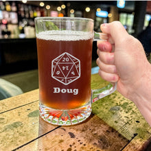 Load image into Gallery viewer, 25oz Beer mug with handle - PERSONALIZED - 20 Sided Dice