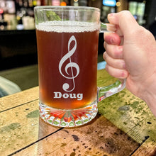 Load image into Gallery viewer, 25oz Beer mug with handle - PERSONALIZED - Treble Clef Note - Music