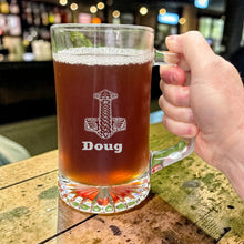 Load image into Gallery viewer, 25oz Beer mug with handle - PERSONALIZED - Mjolnir - Thor's Hammer