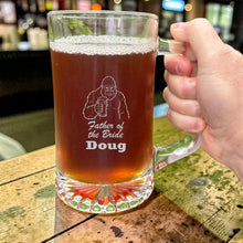 Load image into Gallery viewer, 25oz Beer mug with handle - PERSONALIZED - Bigfoot Father of the Bride - Sasquatch