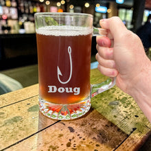 Load image into Gallery viewer, 25oz Beer mug with handle - PERSONALIZED - Fish Hook