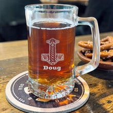 Load image into Gallery viewer, 25oz Beer mug with handle - PERSONALIZED - Mjolnir - Thor's Hammer