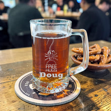 Load image into Gallery viewer, 25oz Beer mug with handle - PERSONALIZED - Free Hugs