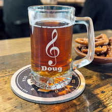 Load image into Gallery viewer, 25oz Beer mug with handle - PERSONALIZED - Treble Clef Note - Music
