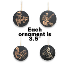 Load image into Gallery viewer, Ornament - Black - Musical Skeletons - Set of 4