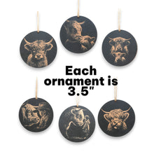 Load image into Gallery viewer, Ornament - Black - Highland Cow - Set of 6