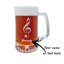 Load image into Gallery viewer, 25oz Beer mug with handle - PERSONALIZED - Treble Clef Note - Music