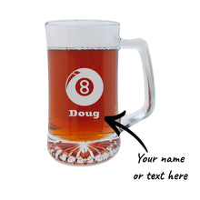 Load image into Gallery viewer, 25oz Beer mug with handle - PERSONALIZED - Eight Ball - Pool