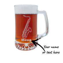 Load image into Gallery viewer, 25oz Beer mug with handle - PERSONALIZED - Saxophone